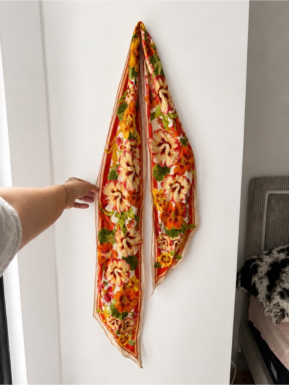 Zimmermann Floral Silk Scarf in Orange, Green, Cream
